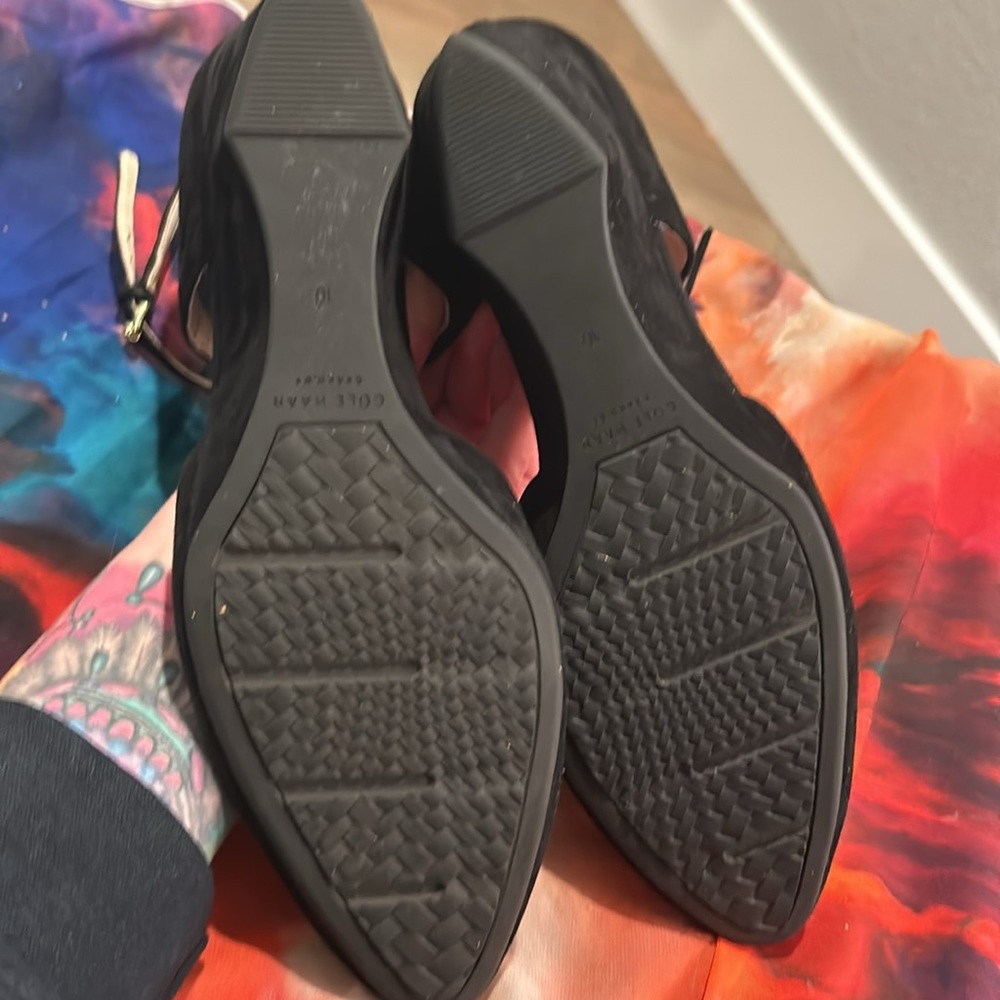 Cole Haan Black Suede Wedge Heels - Picture 6 of 7